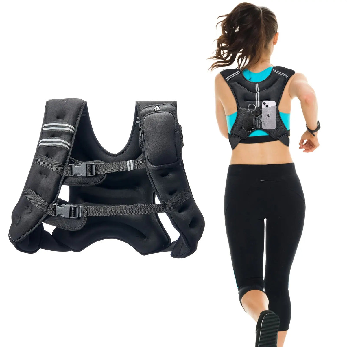 30 lbs Weighted Vest Weight Vest with Reflective Stripe, Adjustable Buckle Body Weight Vest for Men Women, Workout Equipment for Strength Training, Running, Jogging, Fitness, and Weight Loss