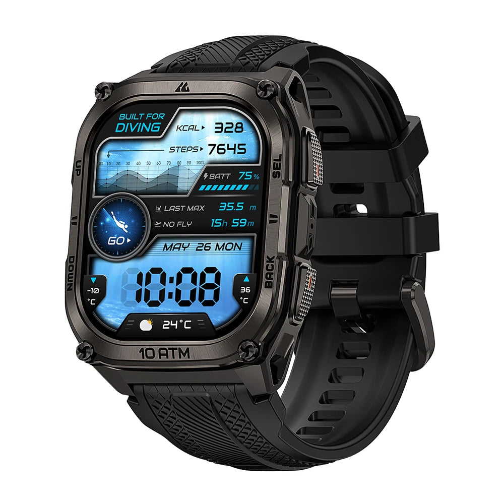 KOSPET Tank M4 Smart Watch Stainless Steel 6-Sat GPS Offline Maps 10ATM Waterproof 45M Dive 24/7 Health Monitor for Android iOS