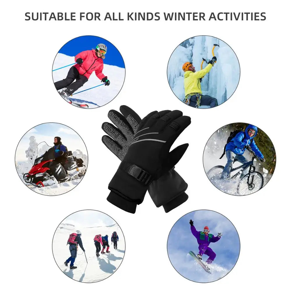 MOREOK Ski Gloves Warm Full Finger Touch Screen Winter Cycling Gloves Reflective Bike Glove Windproof Motorcycle Glove Men Women