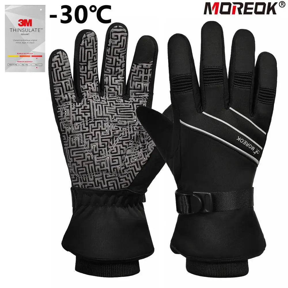 MOREOK Ski Gloves Warm Full Finger Touch Screen Winter Cycling Gloves Reflective Bike Glove Windproof Motorcycle Glove Men Women