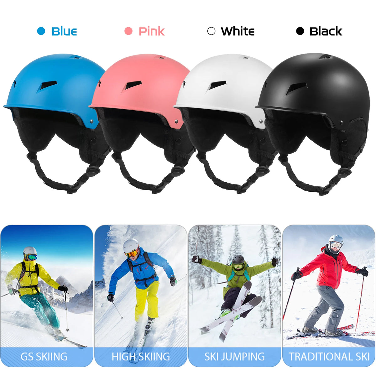 Women Men Winter Snow Helmet with Detachable Earmuff Snowboard Helmet with Goggle Fixed Strap Safety Skiing Helmet Skiing Sports