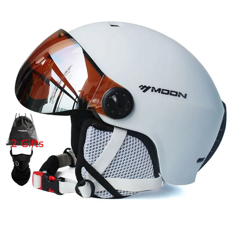 MOON Skiing Helmet Integrally-Molded PC+EPS Goggles Ski Helmet Outdoor for Adults Kids Sport Ski Snowboard Skateboard Helmets