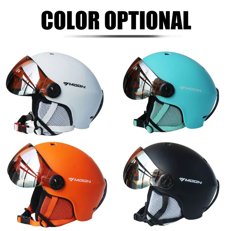MOON Skiing Helmet Integrally-Molded PC+EPS Goggles Ski Helmet Outdoor for Adults Kids Sport Ski Snowboard Skateboard Helmets