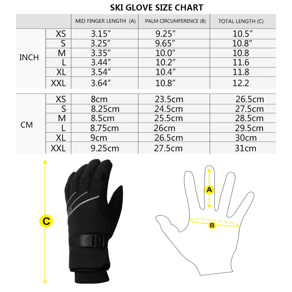 MOREOK Ski Gloves Warm Full Finger Touch Screen Winter Cycling Gloves Reflective Bike Glove Windproof Motorcycle Glove Men Women