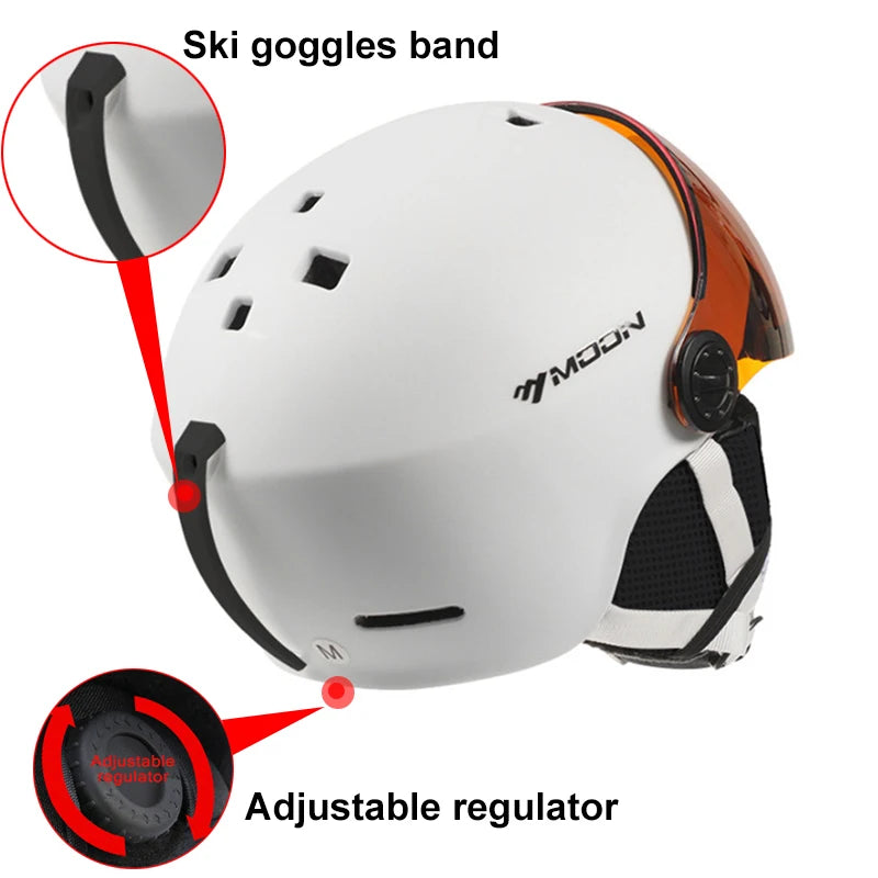MOON Skiing Helmet Integrally-Molded PC+EPS Goggles Ski Helmet Outdoor for Adults Kids Sport Ski Snowboard Skateboard Helmets