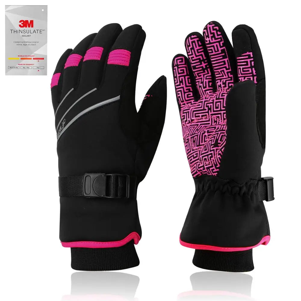 MOREOK Ski Gloves Warm Full Finger Touch Screen Winter Cycling Gloves Reflective Bike Glove Windproof Motorcycle Glove Men Women