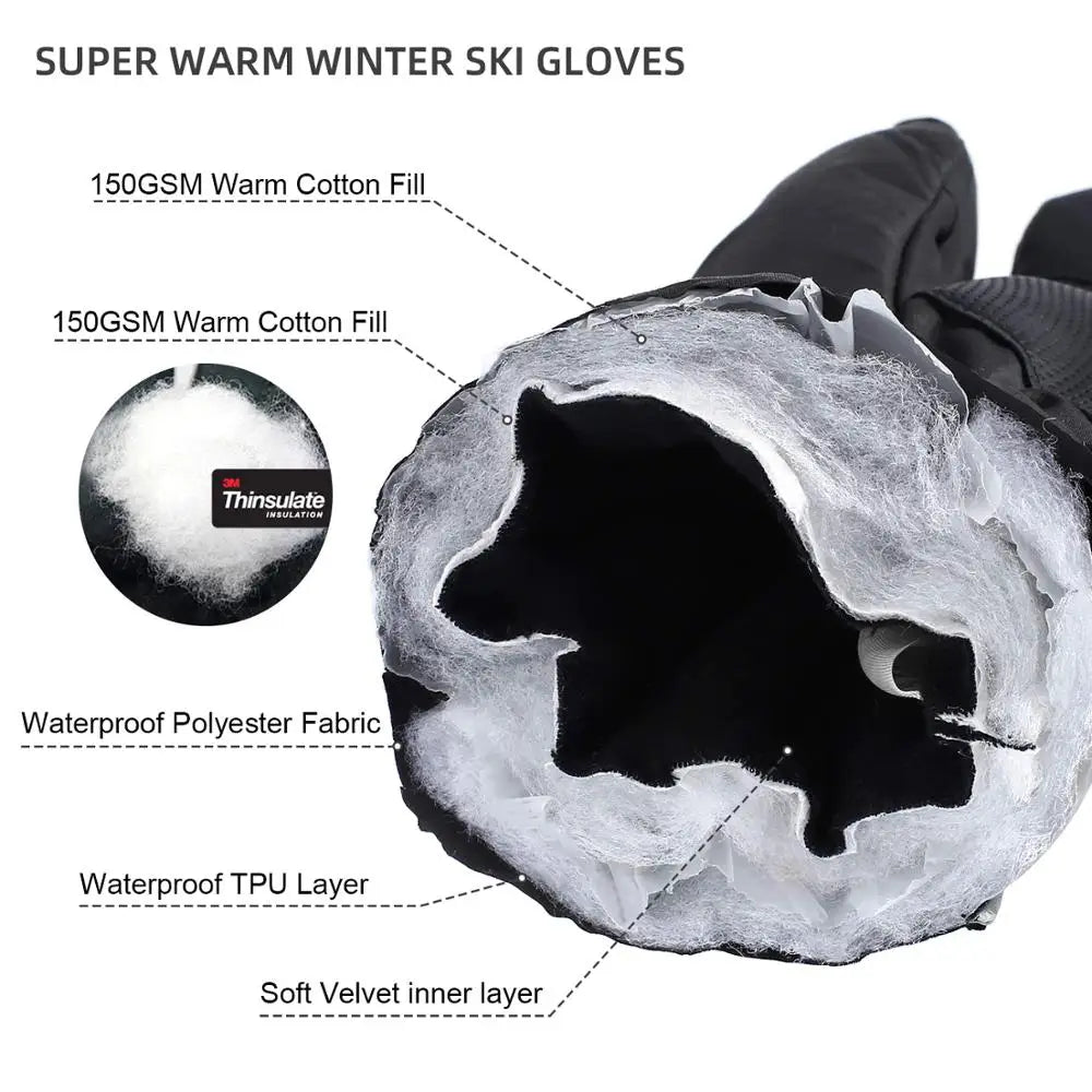 MOREOK Ski Gloves Warm Full Finger Touch Screen Winter Cycling Gloves Reflective Bike Glove Windproof Motorcycle Glove Men Women