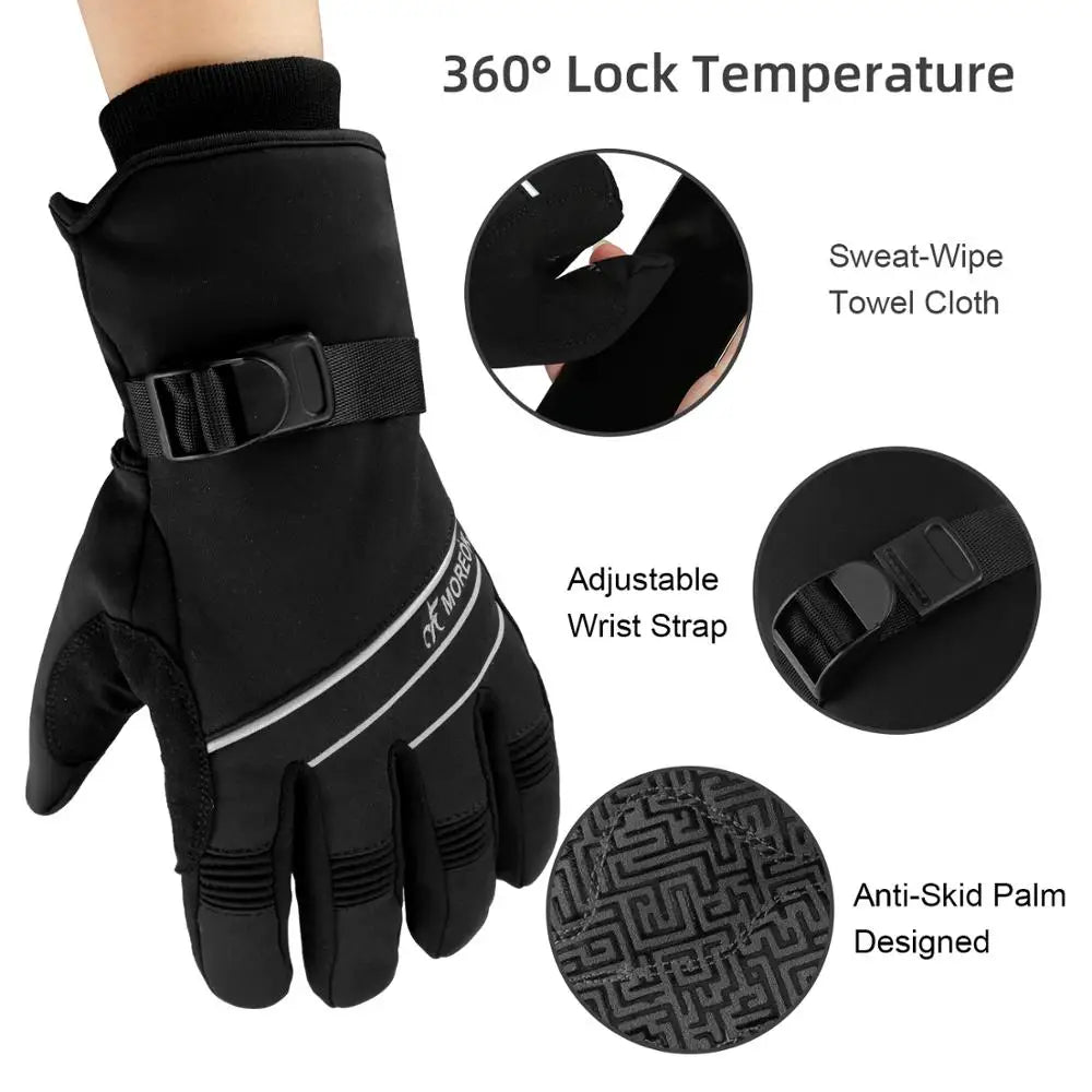 MOREOK Ski Gloves Warm Full Finger Touch Screen Winter Cycling Gloves Reflective Bike Glove Windproof Motorcycle Glove Men Women
