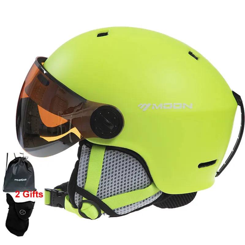 MOON Skiing Helmet Integrally-Molded PC+EPS Goggles Ski Helmet Outdoor for Adults Kids Sport Ski Snowboard Skateboard Helmets