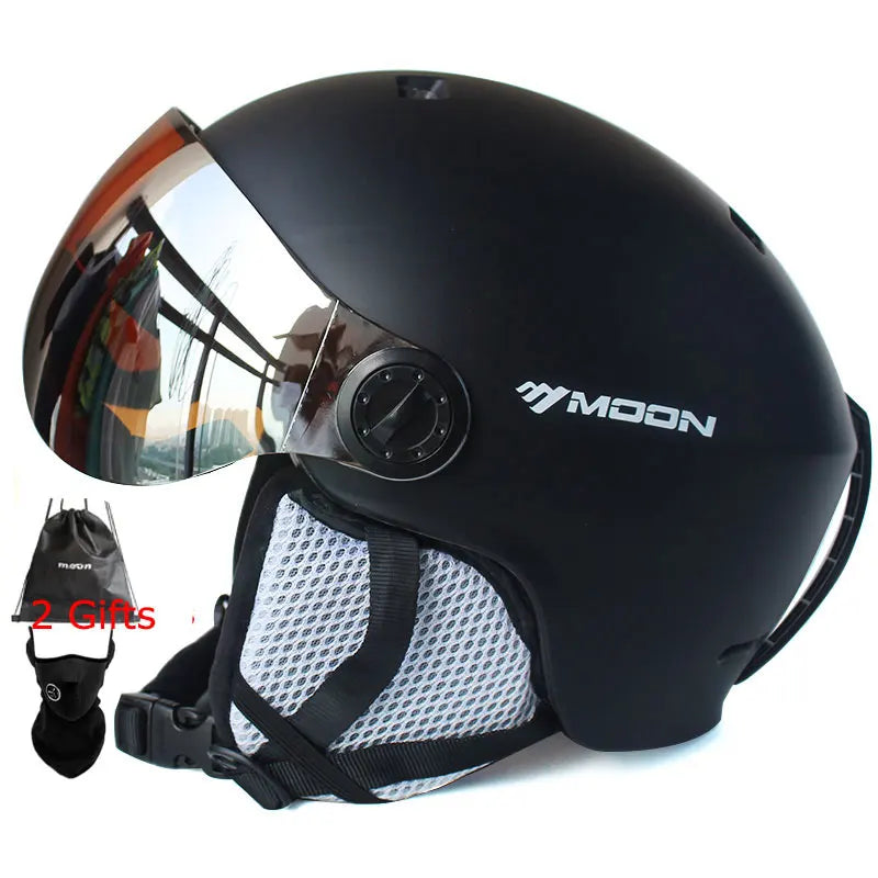 MOON Skiing Helmet Integrally-Molded PC+EPS Goggles Ski Helmet Outdoor for Adults Kids Sport Ski Snowboard Skateboard Helmets