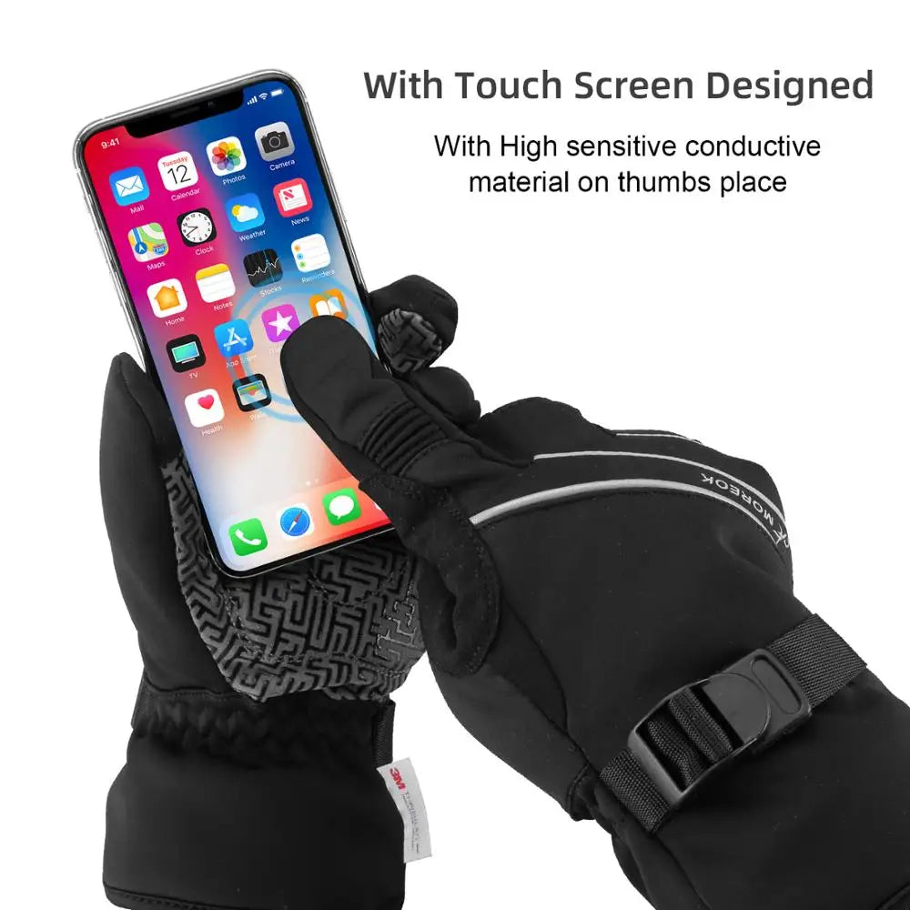 MOREOK Ski Gloves Warm Full Finger Touch Screen Winter Cycling Gloves Reflective Bike Glove Windproof Motorcycle Glove Men Women