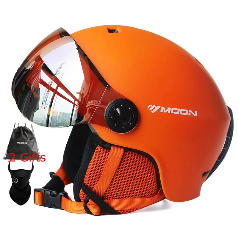 MOON Skiing Helmet Integrally-Molded PC+EPS Goggles Ski Helmet Outdoor for Adults Kids Sport Ski Snowboard Skateboard Helmets