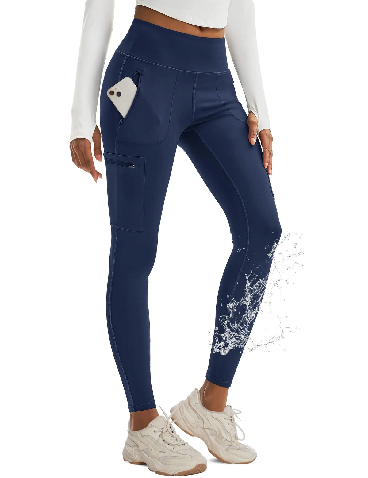 TACVASEN Women's Hiking Leggings with 4 Zipper Pockets Water Resistant High Waisted Cargo Leggings Elastic Workout Running Yoga