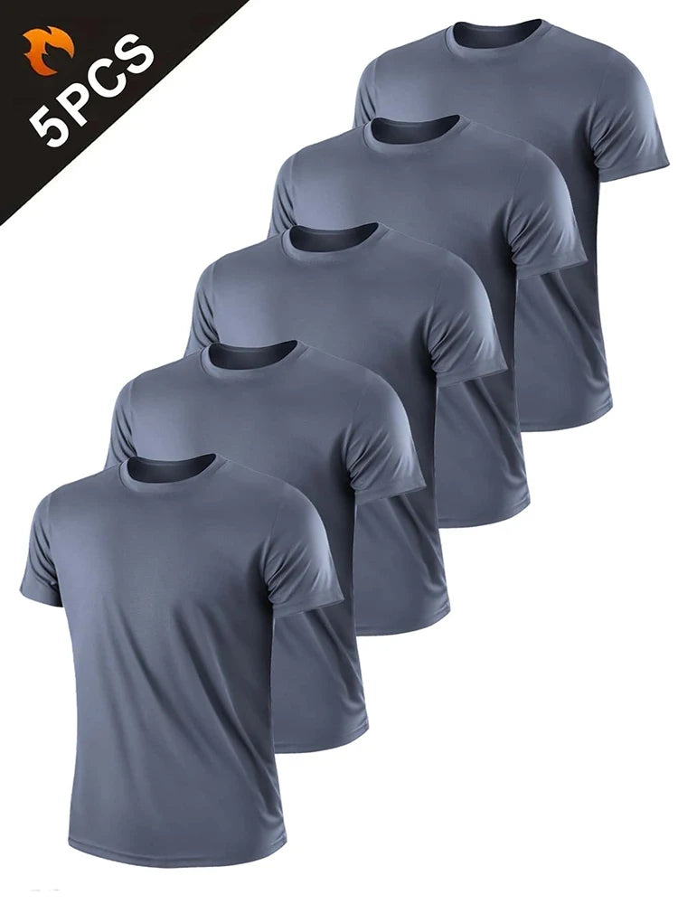 5PCS Men's Solid Color Ultralight Quick Dry Sport T-Shirt, Breathable Lightweight Top For Fitness Training Workout Running Gym