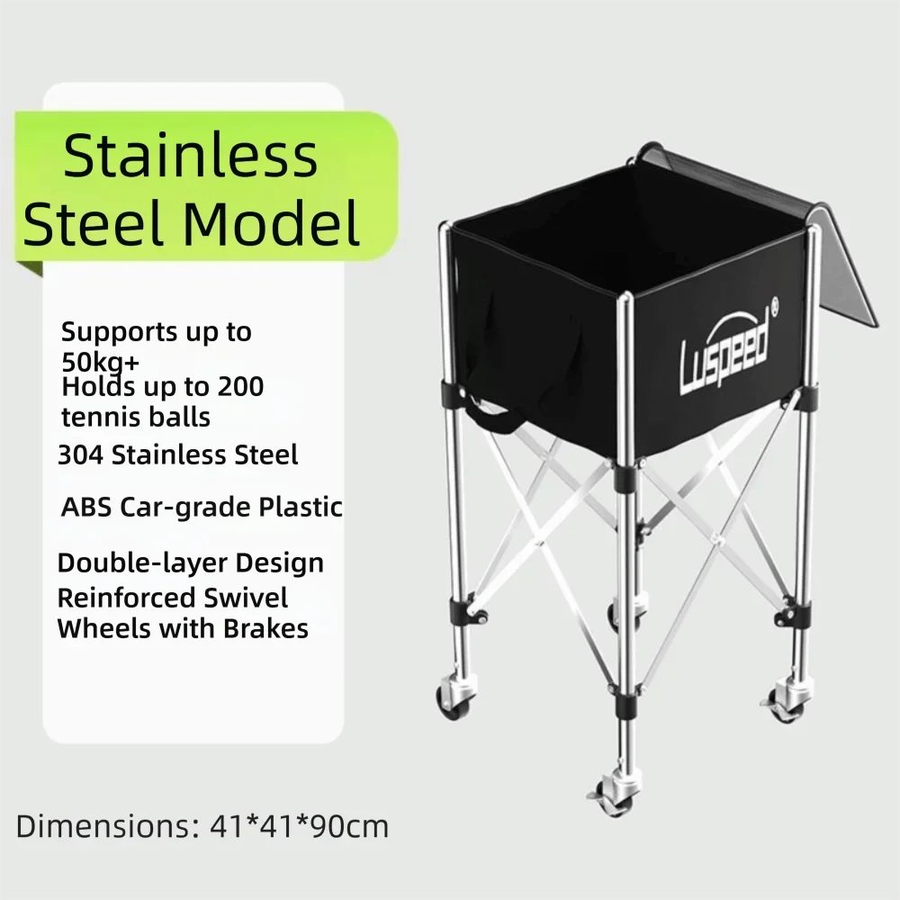 Luspeed Tennis Ball Insert Trolley Stainless Steel Large Capacity Tennis Multi-ball Cart Height Adjustable