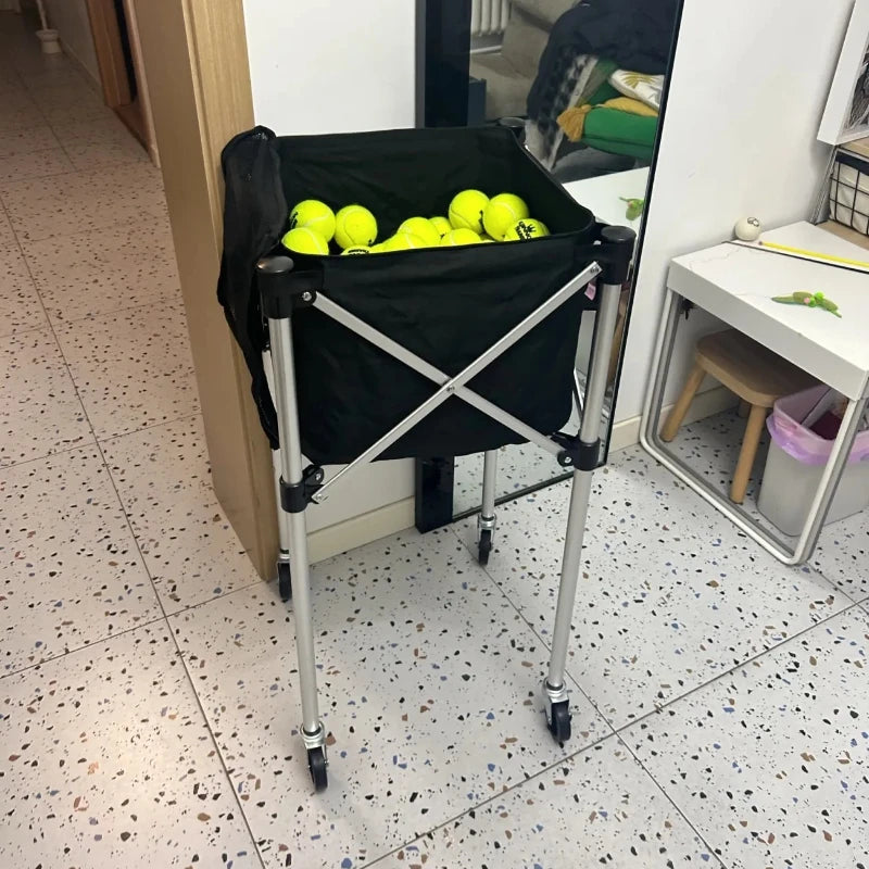 Foldable Tennis Coach Car Large Capacity Tennis Picking Basket Movable Balls Collection Baskets Portable Sports Accessories