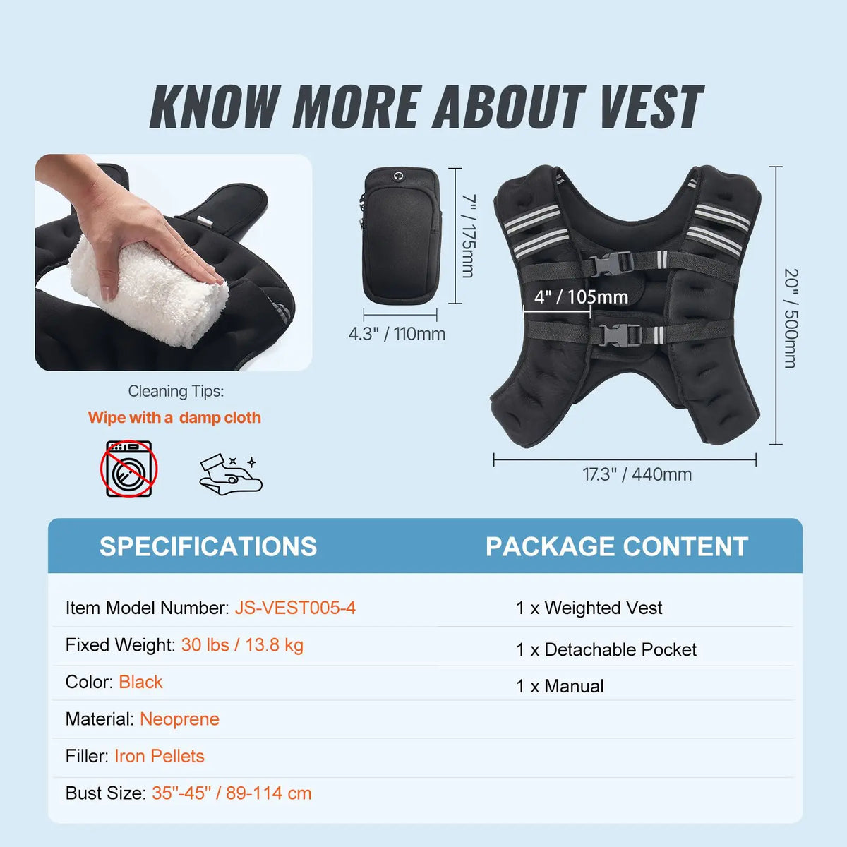 30 lbs Weighted Vest Weight Vest with Reflective Stripe, Adjustable Buckle Body Weight Vest for Men Women, Workout Equipment for Strength Training, Running, Jogging, Fitness, and Weight Loss