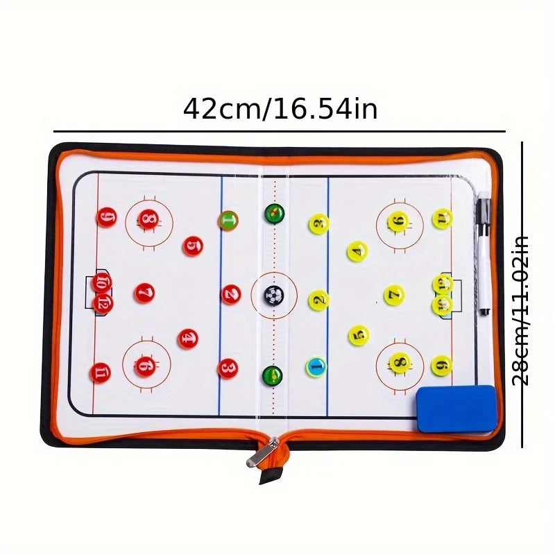 1pc Zippered Two-Fold Ice Hockey Tactical Board - Magnetic Flag/Writable Erasable/Foldable Storage Portable Folding