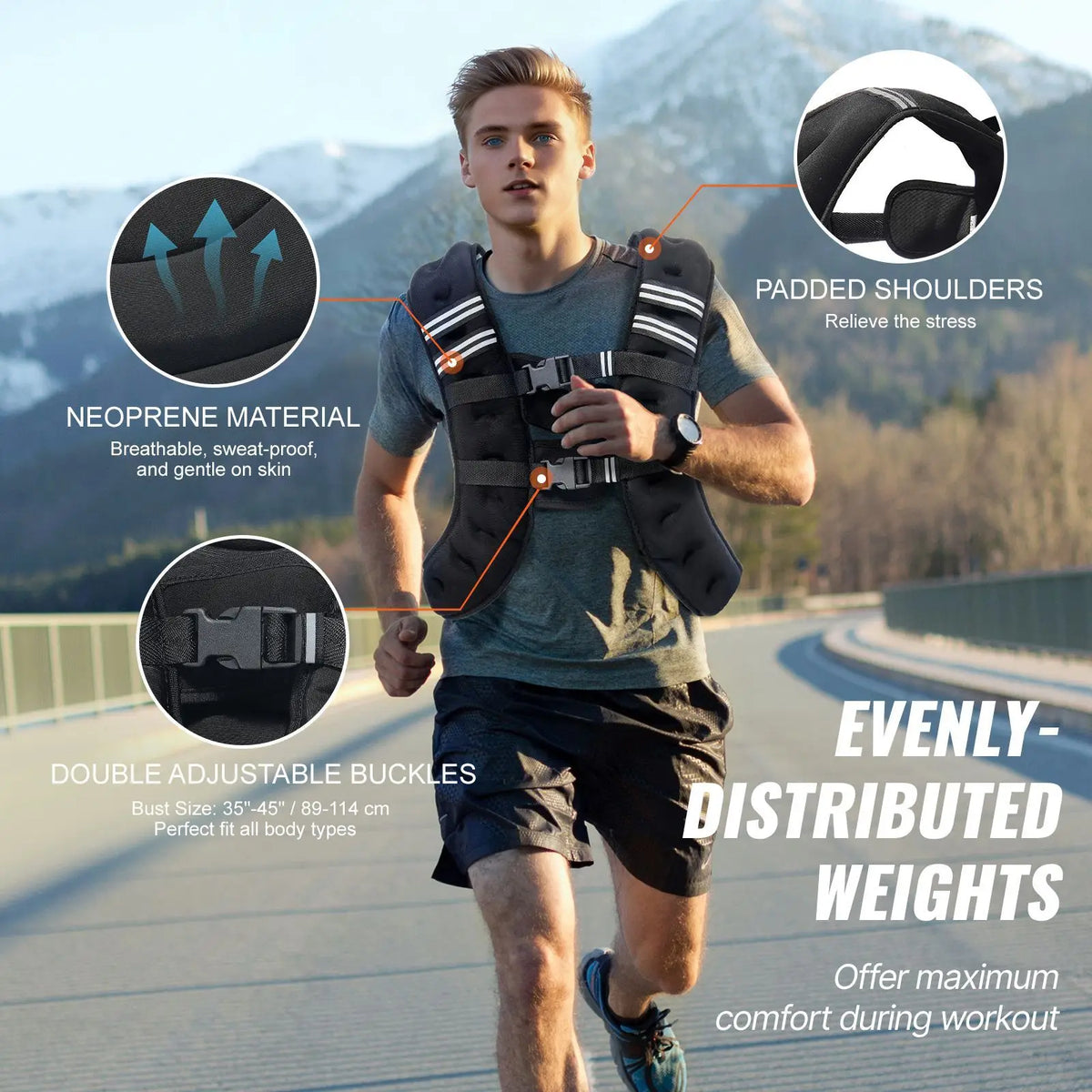 30 lbs Weighted Vest Weight Vest with Reflective Stripe, Adjustable Buckle Body Weight Vest for Men Women, Workout Equipment for Strength Training, Running, Jogging, Fitness, and Weight Loss
