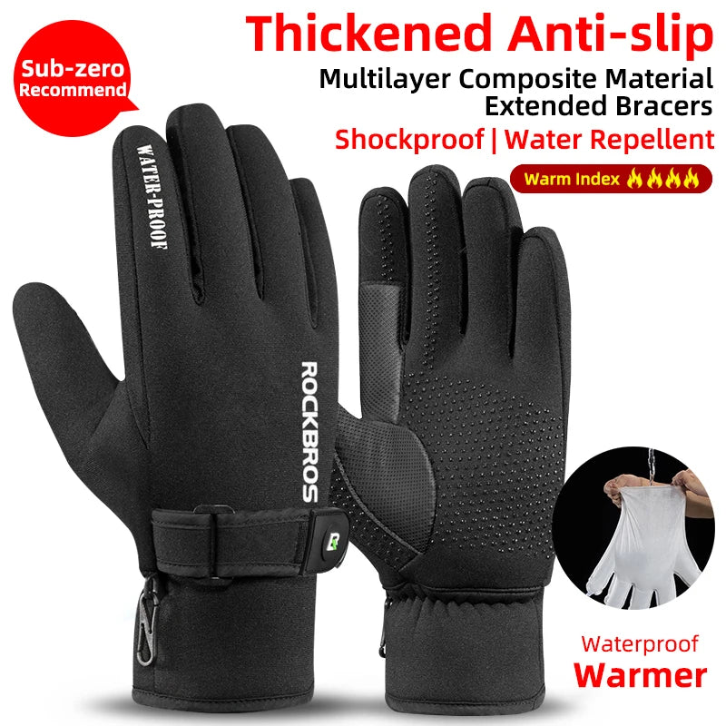 ROCKBROS Winter Gloves Motorcycle Waterproof Fleece Thermal Gloves Snowboard Snowmobile Gloves Men Women Snow Cycling Gloves