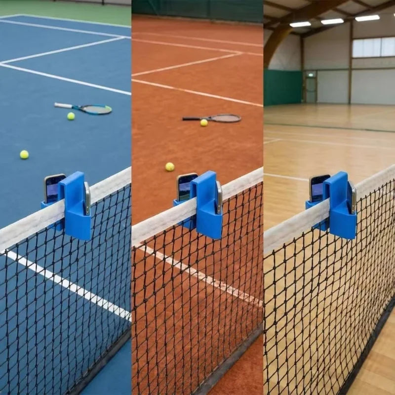 Portable Tennis Net Phone Mount Dual Perspective Clamp Camera Holder for Match Analysis Court Practice Live Streaming Sports