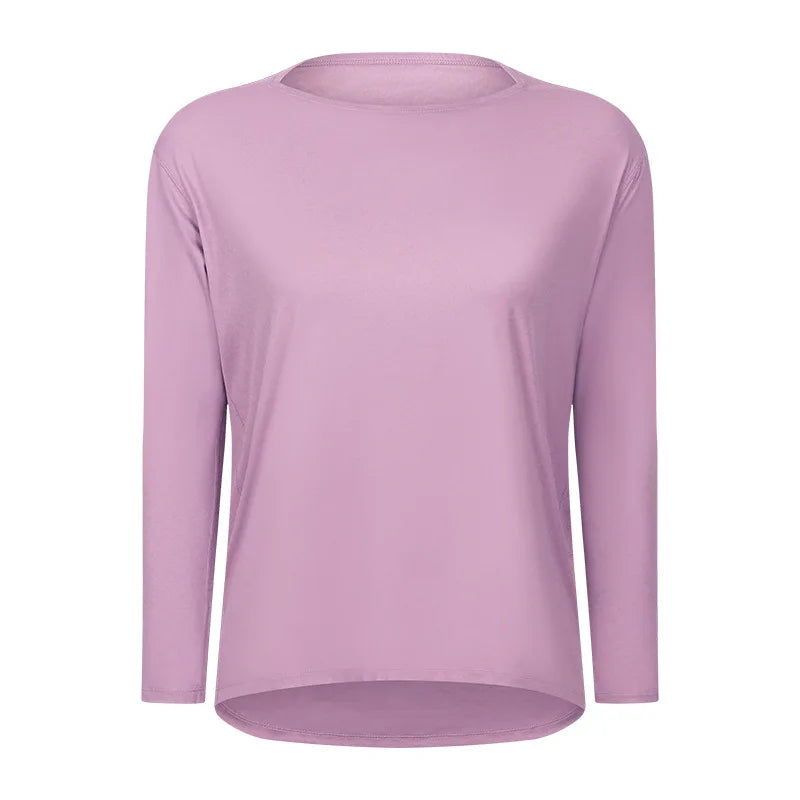 Women's Long-Sleeve yoga T-Shirt, Quick-Dry and Breathable, Nude-Feel Curve, Boat Neck, Loose Fit, Running and Fitness Sports To