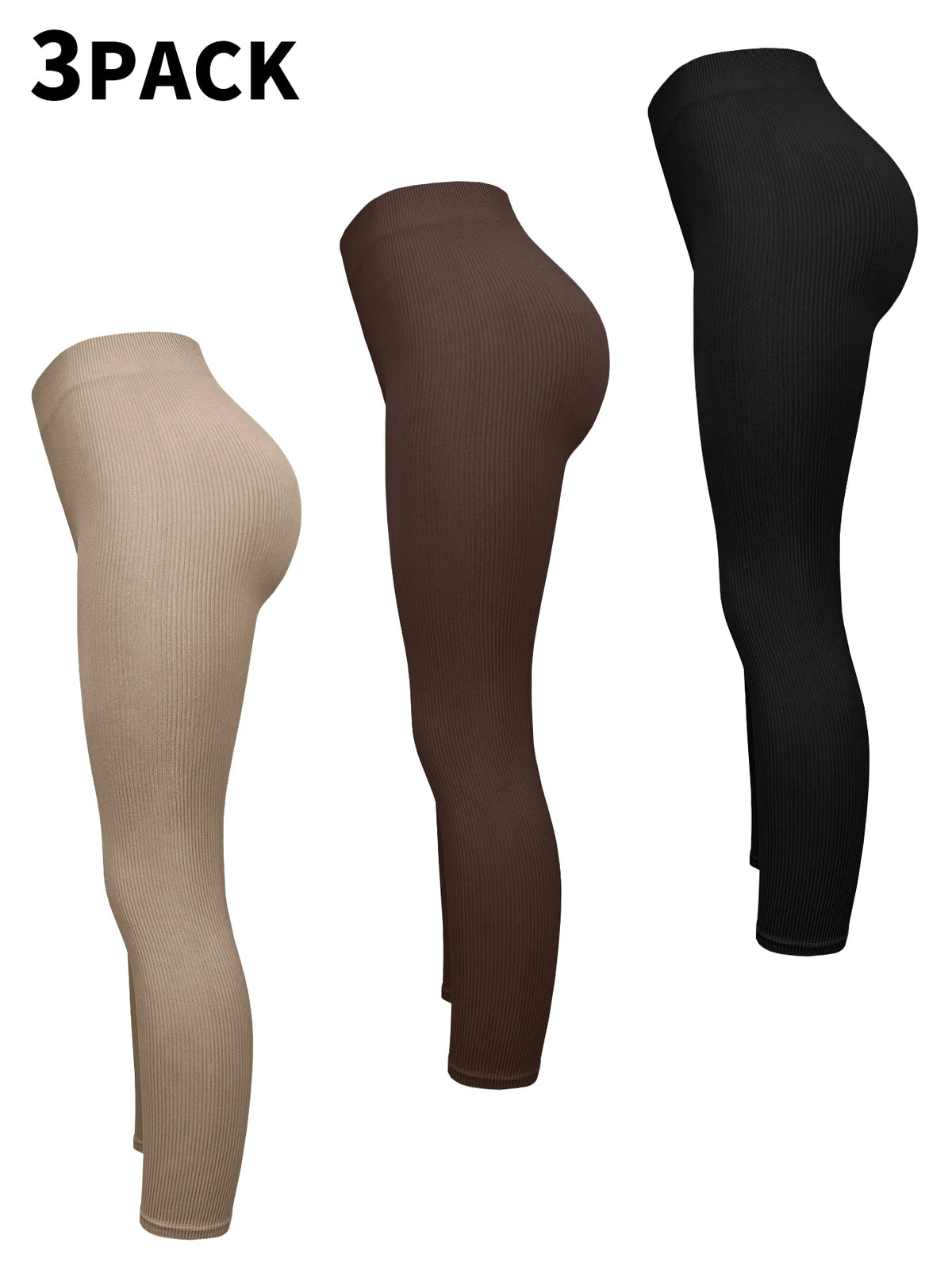 3 Packs Ribbed Seamless Leggings For Women-No See-Through High Waisted Tummy Control Yoga Pants  For Workout Athletic Running