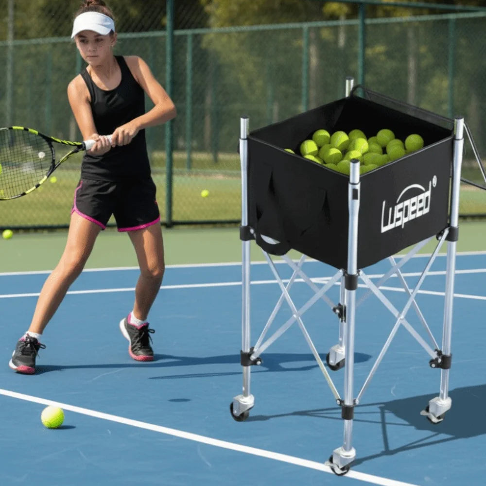 Luspeed Tennis Ball Insert Trolley Stainless Steel Large Capacity Tennis Multi-ball Cart Height Adjustable