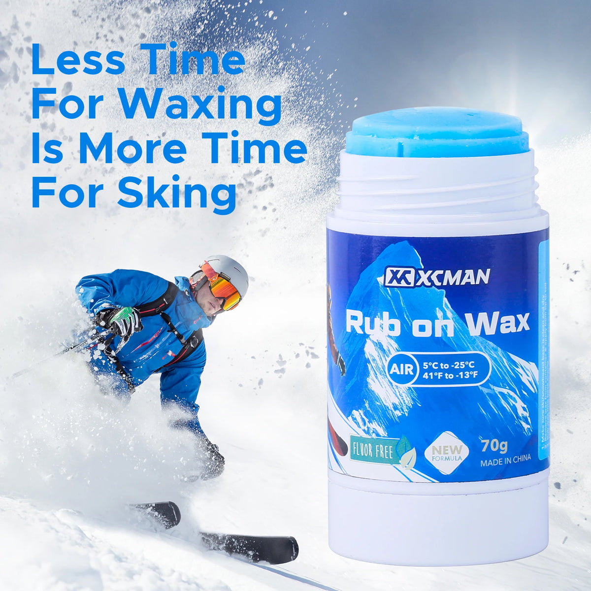 XCMAN Rub on Quick Wax for Ski/Snowboard/Nordic/Cross-Country with Easy Cork applicator 70g, Universal Wax for Most Temperature,