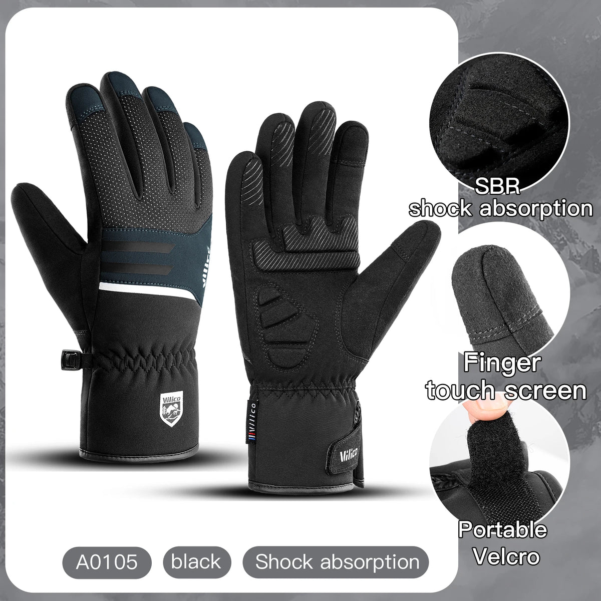 Autumn Winter Outdoor Sports Cycling Durable Velvet Warm Touch Screen Waterproof Windproof Anti-slip Cold Waterproof Ski Gloves