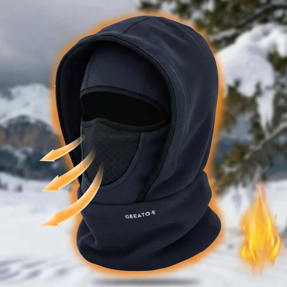 Waterproof Polar Fleece Balaclava Hat Thermal Cycling Skiing Hooded Neck Warmer for Cold Weather Face Neck Warmer Beanie Cap