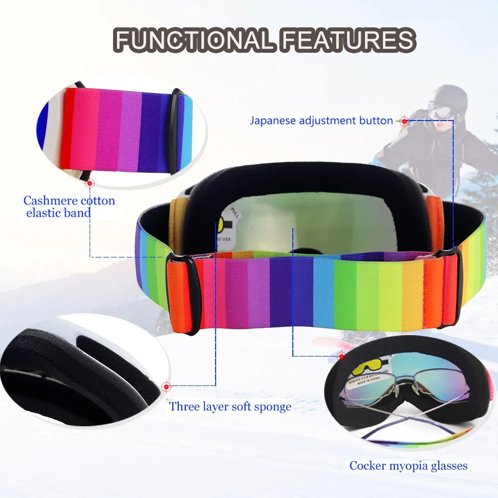Kids Ski Goggles for Age 4-14 Anti-fog Double Layer UV400 Snow Eyewear Outdoor Sports Winter Snowboard Children Skiing Glasses