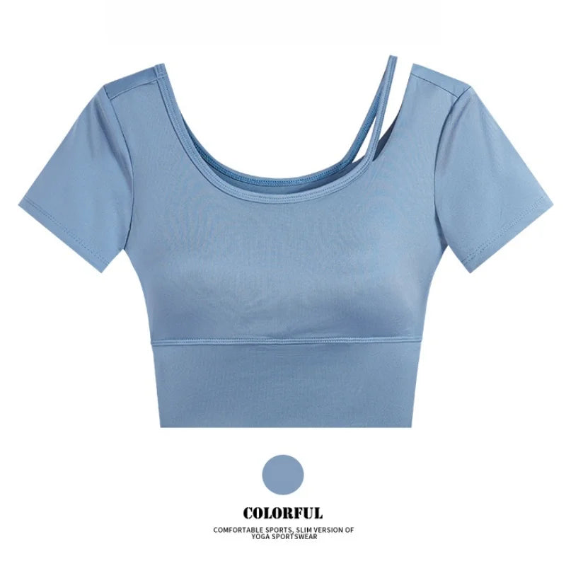 DRUR Yoga Tops Women Lightweight Asymmetric Slim Fit Running Shirt Summer Sports Crop Top For Pilates Sportswear Gym Clothes New