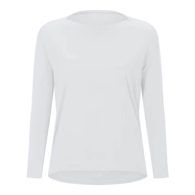 Women's Long-Sleeve yoga T-Shirt, Quick-Dry and Breathable, Nude-Feel Curve, Boat Neck, Loose Fit, Running and Fitness Sports To