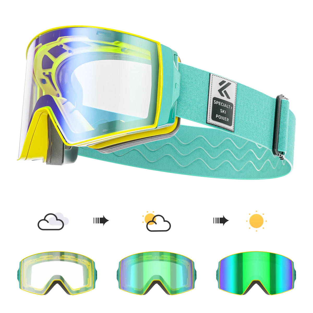 KAPVOE Outdoor Photochromic Ski Goggles Winter Snow Sports for Unisex Snow Glasses UV400 Anti-fog Magnetic Snowboard Glasses
