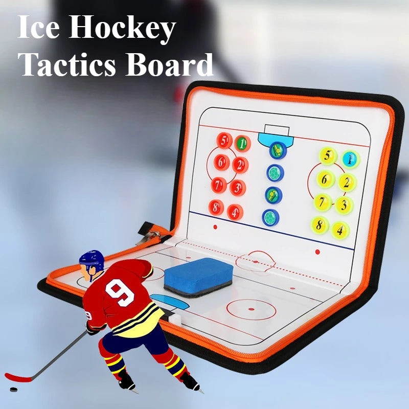 1pc Zippered Two-Fold Ice Hockey Tactical Board - Magnetic Flag/Writable Erasable/Foldable Storage Portable Folding