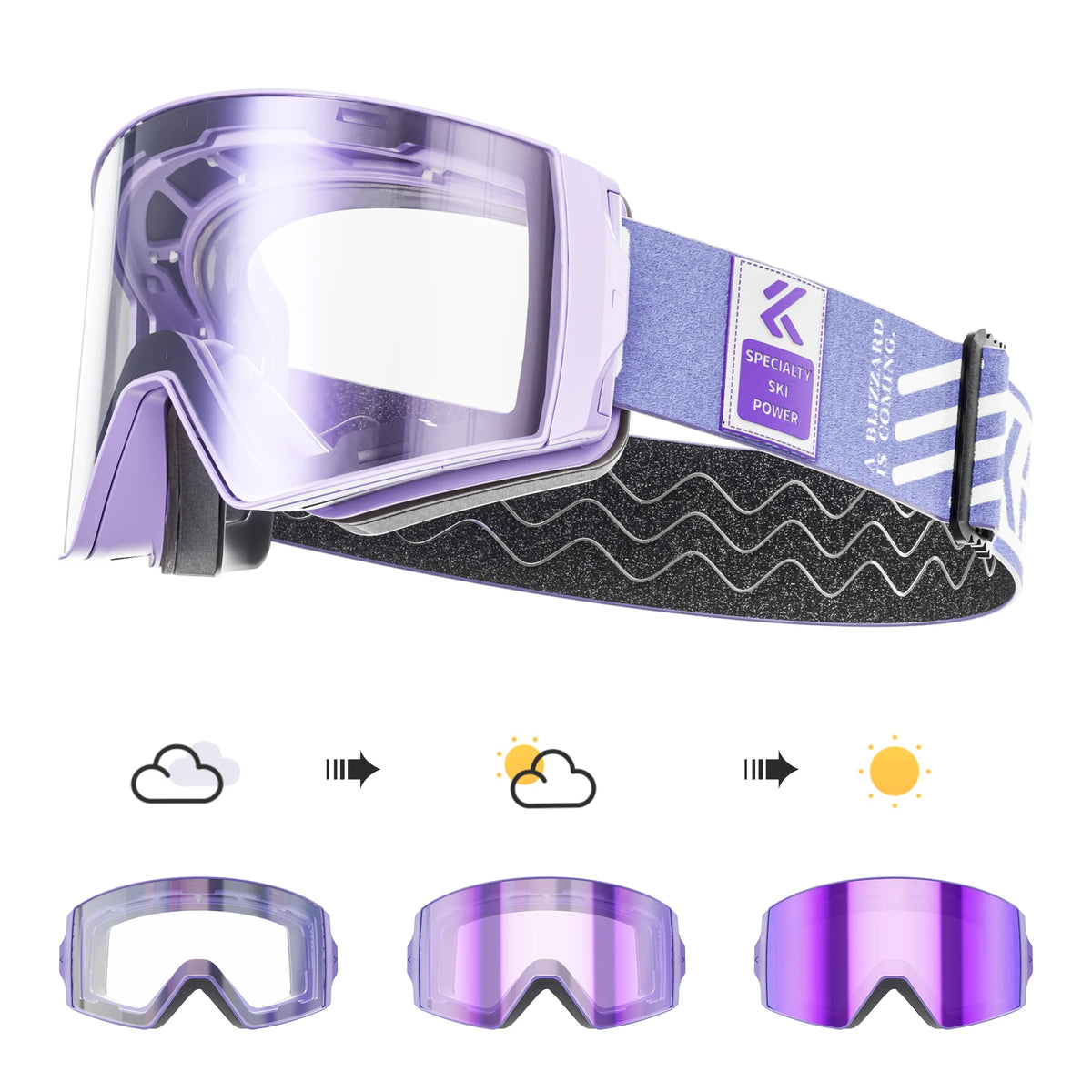 KAPVOE Outdoor Photochromic Ski Goggles Winter Snow Sports for Unisex Snow Glasses UV400 Anti-fog Magnetic Snowboard Glasses