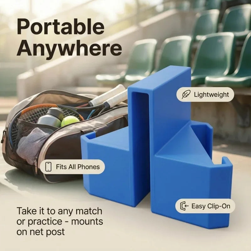 Portable Tennis Net Phone Mount Dual Perspective Clamp Camera Holder for Match Analysis Court Practice Live Streaming Sports