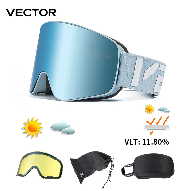 VECTOR Brand Double Layer Anti Fog Magnetic Absorption Cylindrical Ski Goggles UV400 Men Women Ski Glasses Snowboard POC Glasses