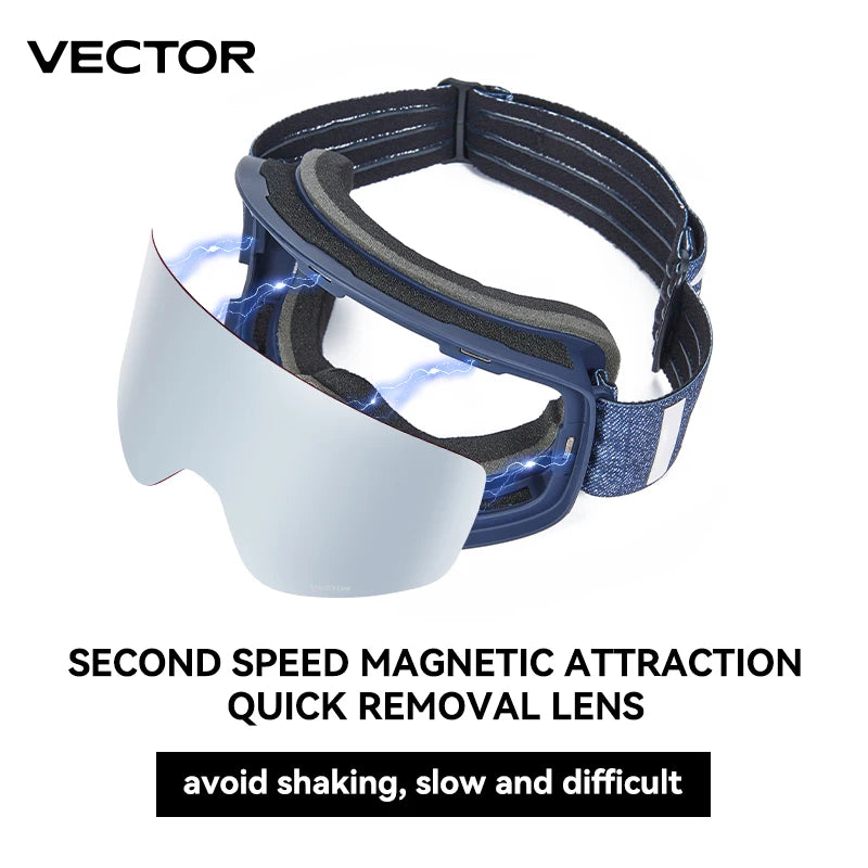 VECTOR Brand Double Layer Anti Fog Magnetic Absorption Cylindrical Ski Goggles UV400 Men Women Ski Glasses Snowboard POC Glasses