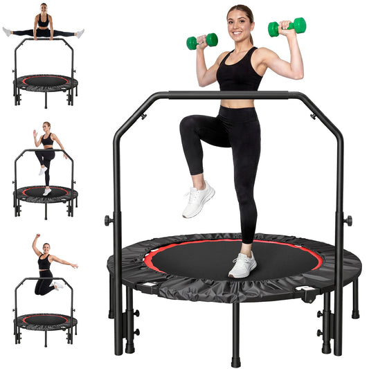 40-Inch Folding Rebounder Trampoline Fitness with Handlebar 716 lbs Weight Capacity Tool Free Assembly for Adults & Kids – Indoor & Outdoor Cardio Fat Burning & Body Shaping