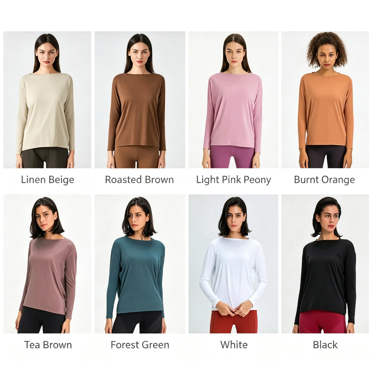 Women's Long-Sleeve yoga T-Shirt, Quick-Dry and Breathable, Nude-Feel Curve, Boat Neck, Loose Fit, Running and Fitness Sports To