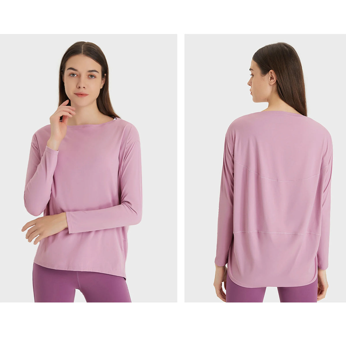 Women's Long-Sleeve yoga T-Shirt, Quick-Dry and Breathable, Nude-Feel Curve, Boat Neck, Loose Fit, Running and Fitness Sports To