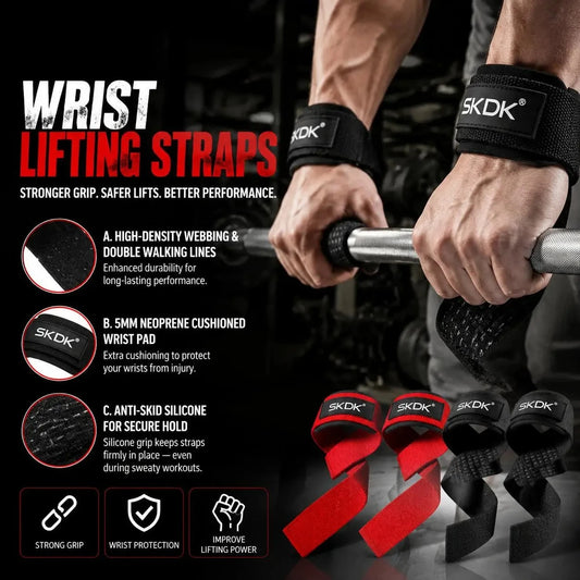 Heavy Duty Cotton Wrist Lifting Straps for Deadlift and Weightlifting Gym Fitness Neoprene Padded Cushioned Anti Slip Pull Grips Band Wrist Wraps Support for Powerlifting Bodybuilding Strength Training Workouts Men Women