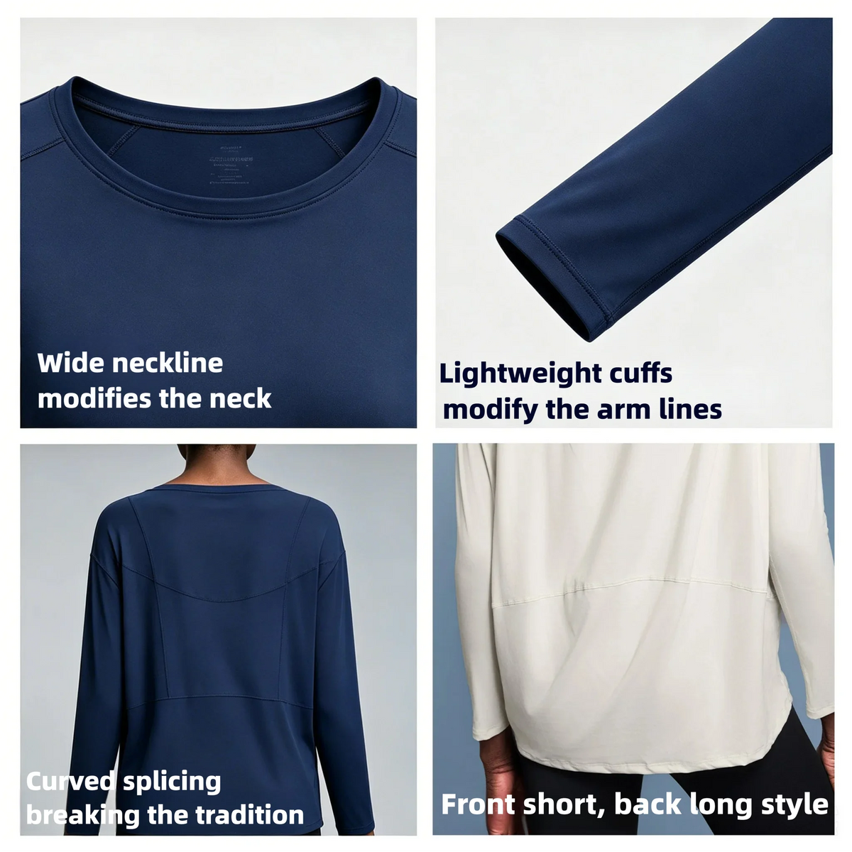 Women's Long-Sleeve yoga T-Shirt, Quick-Dry and Breathable, Nude-Feel Curve, Boat Neck, Loose Fit, Running and Fitness Sports To
