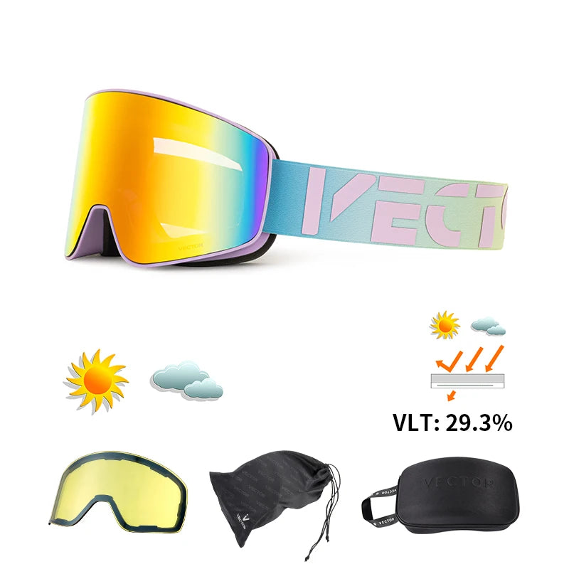 VECTOR Brand Double Layer Anti Fog Magnetic Absorption Cylindrical Ski Goggles UV400 Men Women Ski Glasses Snowboard POC Glasses