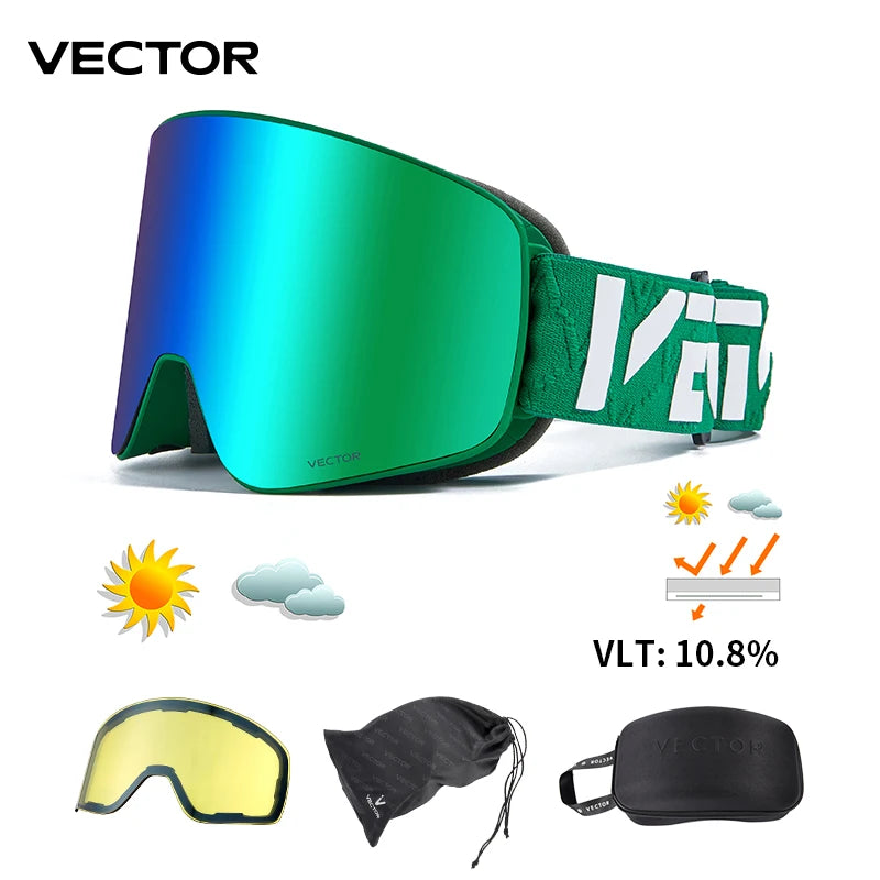 VECTOR Brand Double Layer Anti Fog Magnetic Absorption Cylindrical Ski Goggles UV400 Men Women Ski Glasses Snowboard POC Glasses