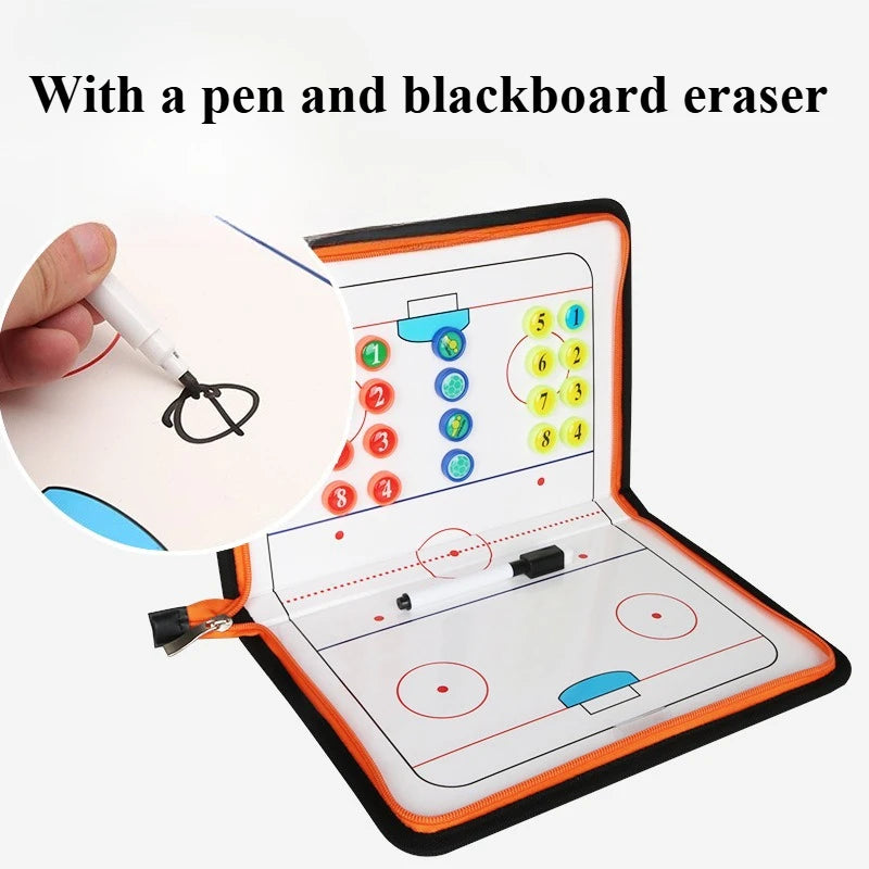 1pc Zippered Two-Fold Ice Hockey Tactical Board - Magnetic Flag/Writable Erasable/Foldable Storage Portable Folding