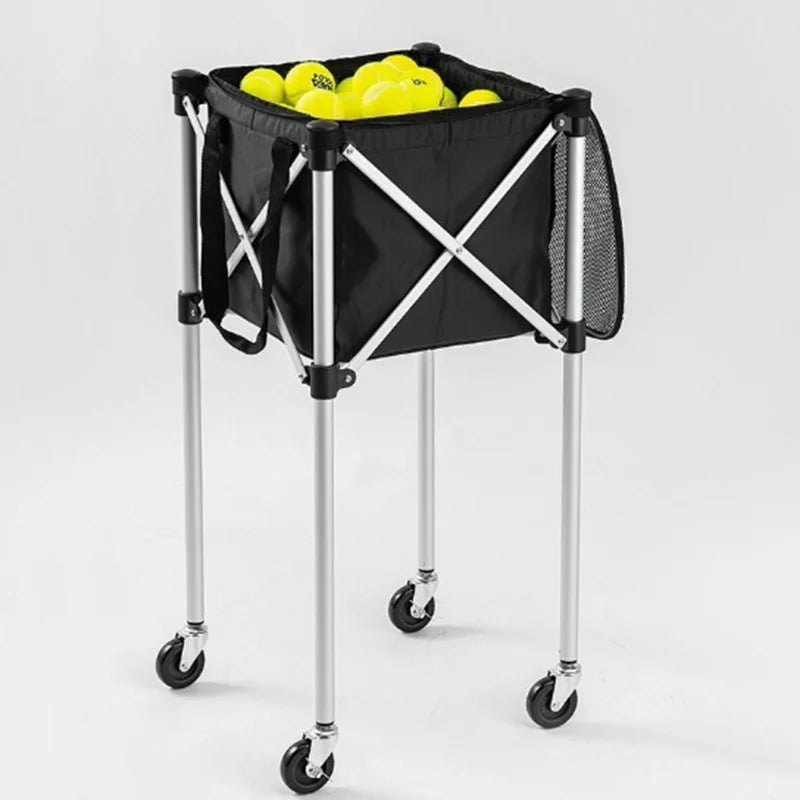 Foldable Tennis Coach Car Large Capacity Tennis Picking Basket Movable Balls Collection Baskets Portable Sports Accessories