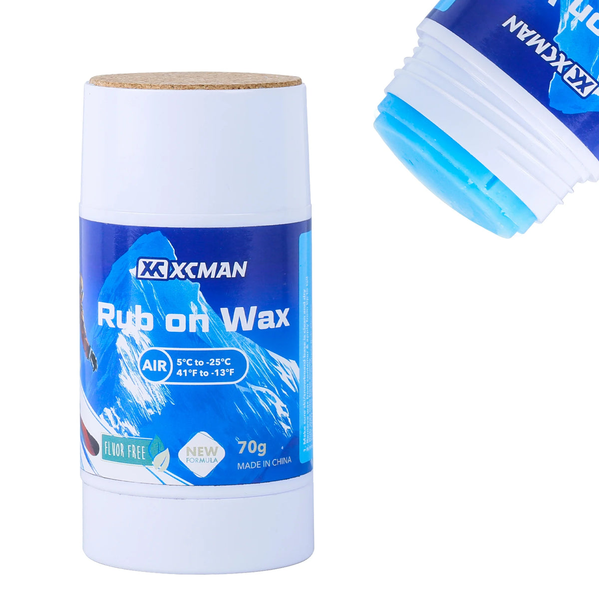 XCMAN Rub on Quick Wax for Ski/Snowboard/Nordic/Cross-Country with Easy Cork applicator 70g, Universal Wax for Most Temperature,